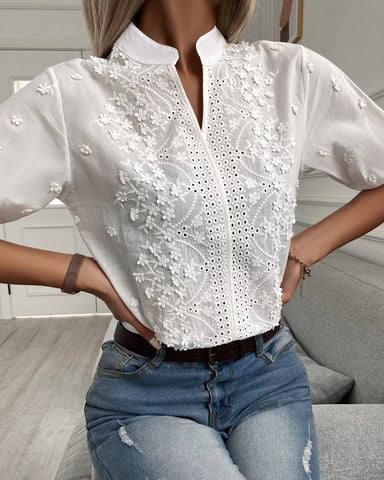 Levoire | Blouse Pour Dames Élégante Brodée À Manches Courtes
