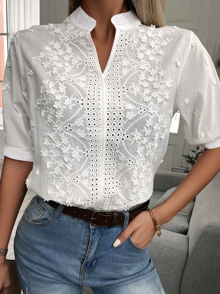 Levoire | Blouse Pour Dames Élégante Brodée À Manches Courtes S