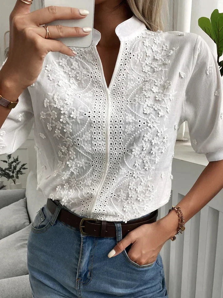 Levoire | Blouse Pour Dames Élégante Brodée À Manches Courtes