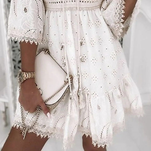 Levoire | Robe Boho En Dentelle Brodée Avec Manches Évasées Pour Femmes