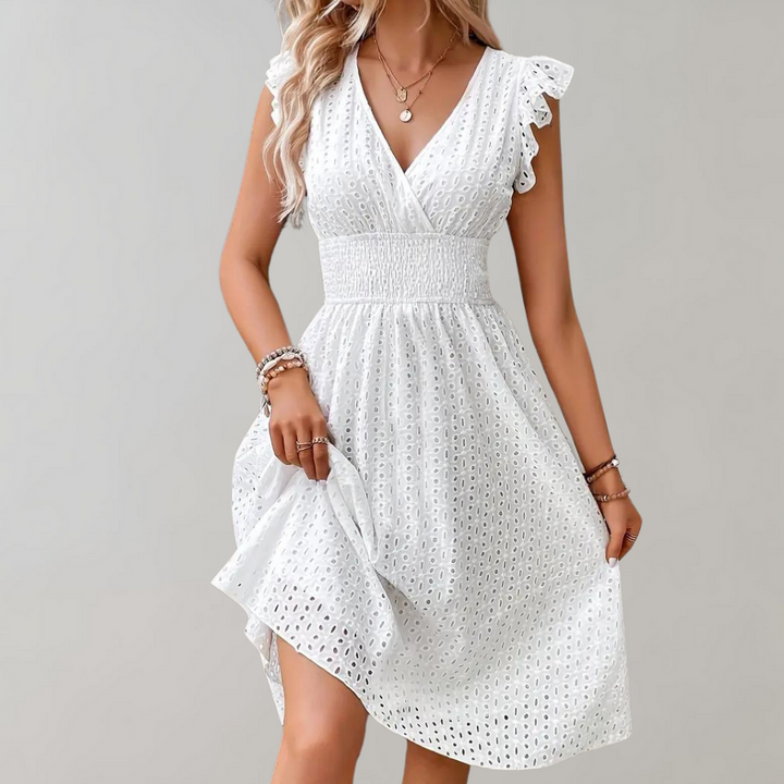 Levoire | Robe D'Été Mi-Longue À Manches Papillon À Décolleté En V Pour Femmes
