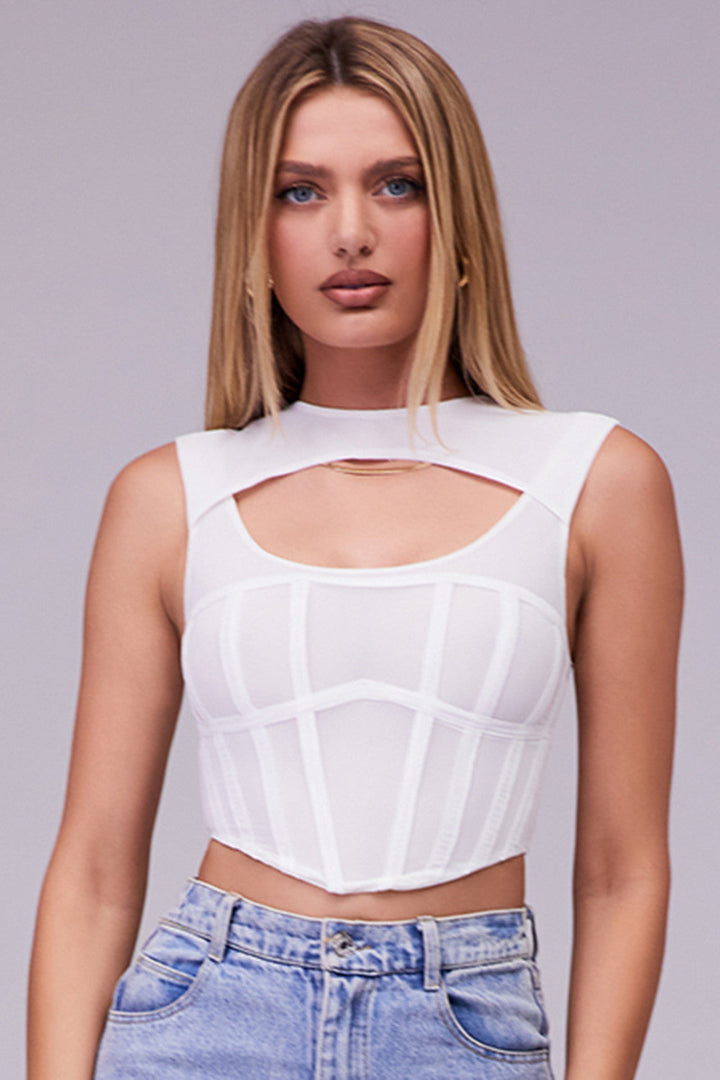 Levoire | Blanc Mesh Découpe Extérieure Corset Top