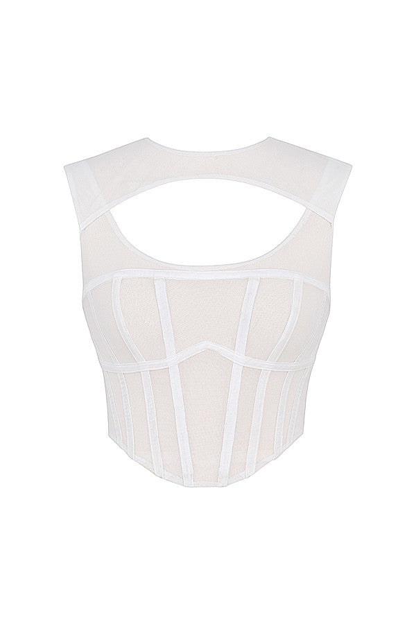 Levoire | Blanc Mesh Découpe Extérieure Corset Top