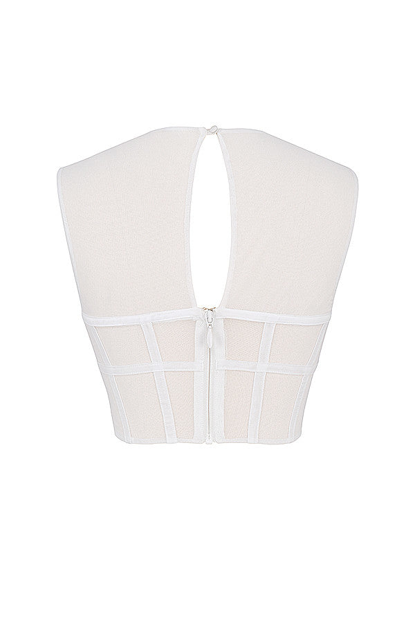 Levoire | Blanc Mesh Découpe Extérieure Corset Top