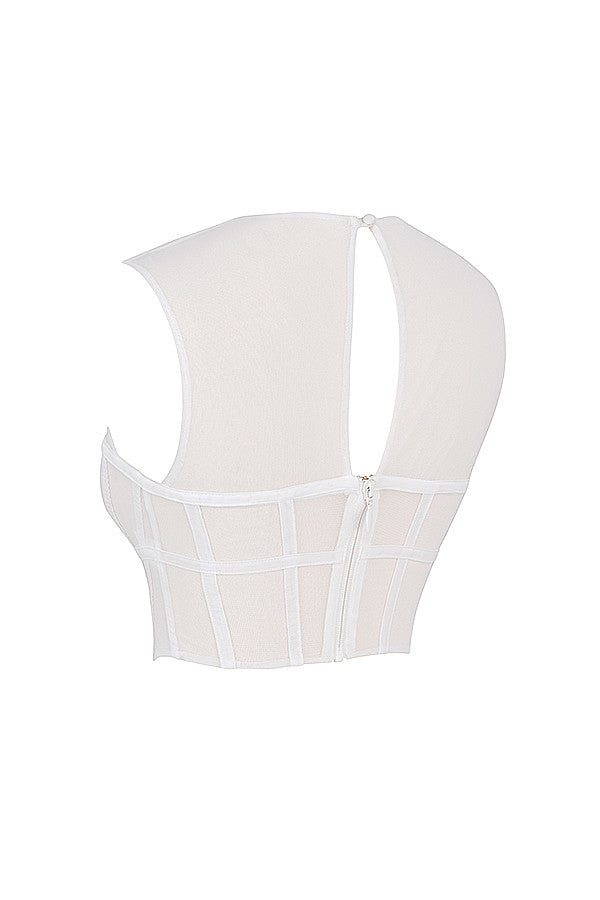 Levoire | Blanc Mesh Découpe Extérieure Corset Top