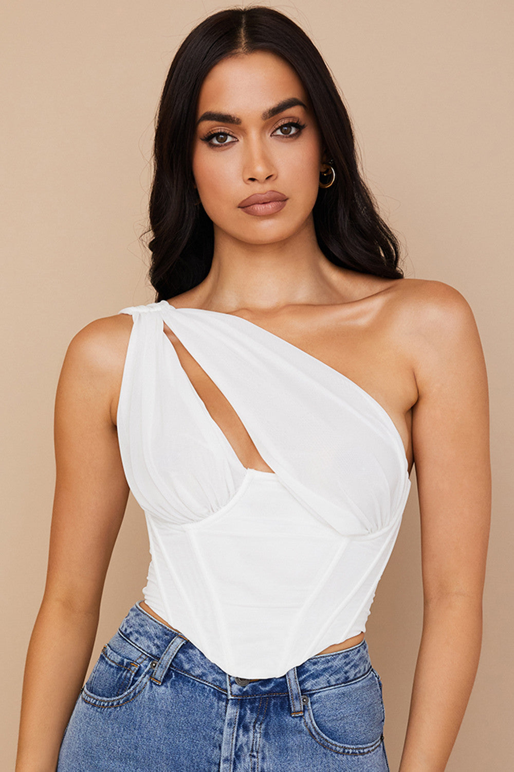 Levoire | Chemise Asymétrique Blanche Avec Réseau Et Découpe