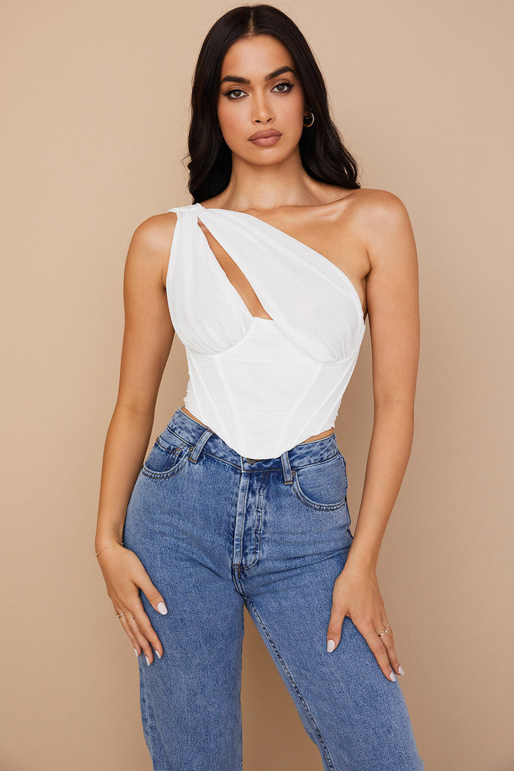 Levoire | Chemise Asymétrique Blanche Avec Réseau Et Découpe