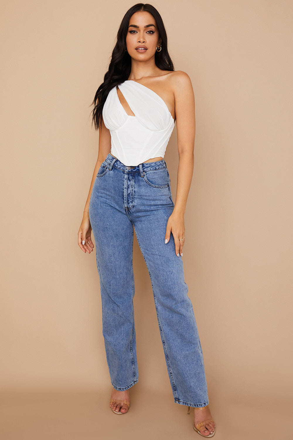 Levoire | Chemise Asymétrique Blanche Avec Réseau Et Découpe