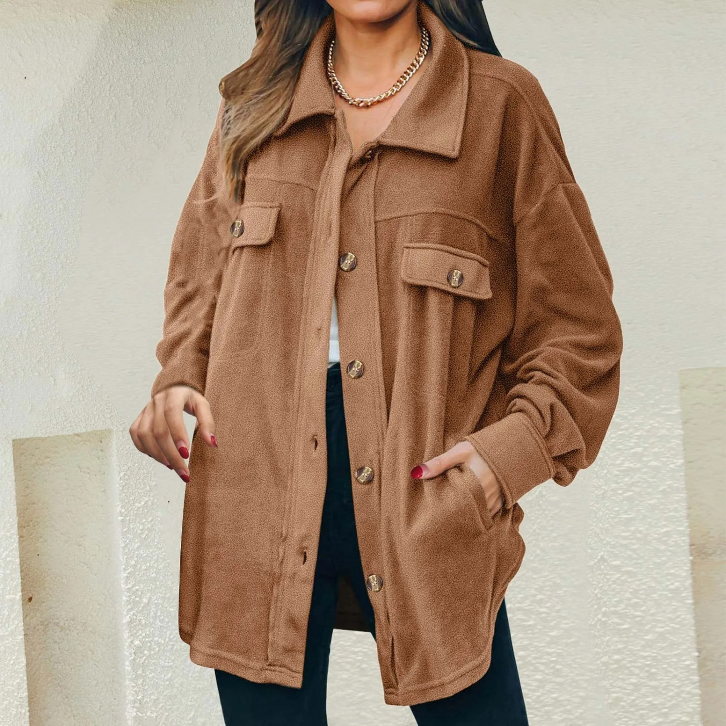 Levoire | Col Montant Avec Revers Manteau D'Été Long Braun