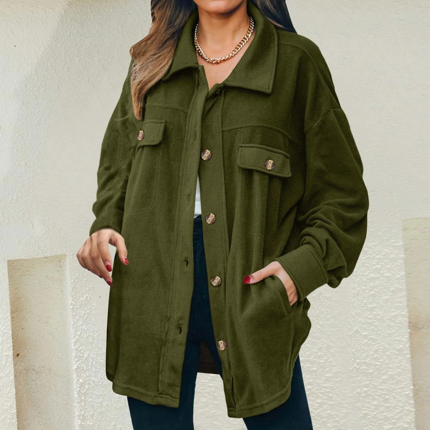 Levoire | Col Montant Avec Revers Manteau D'Été Long Vert