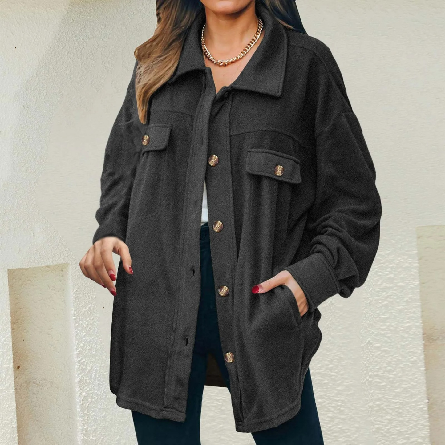 Levoire | Col Montant Avec Revers Manteau D'Été Long Noir