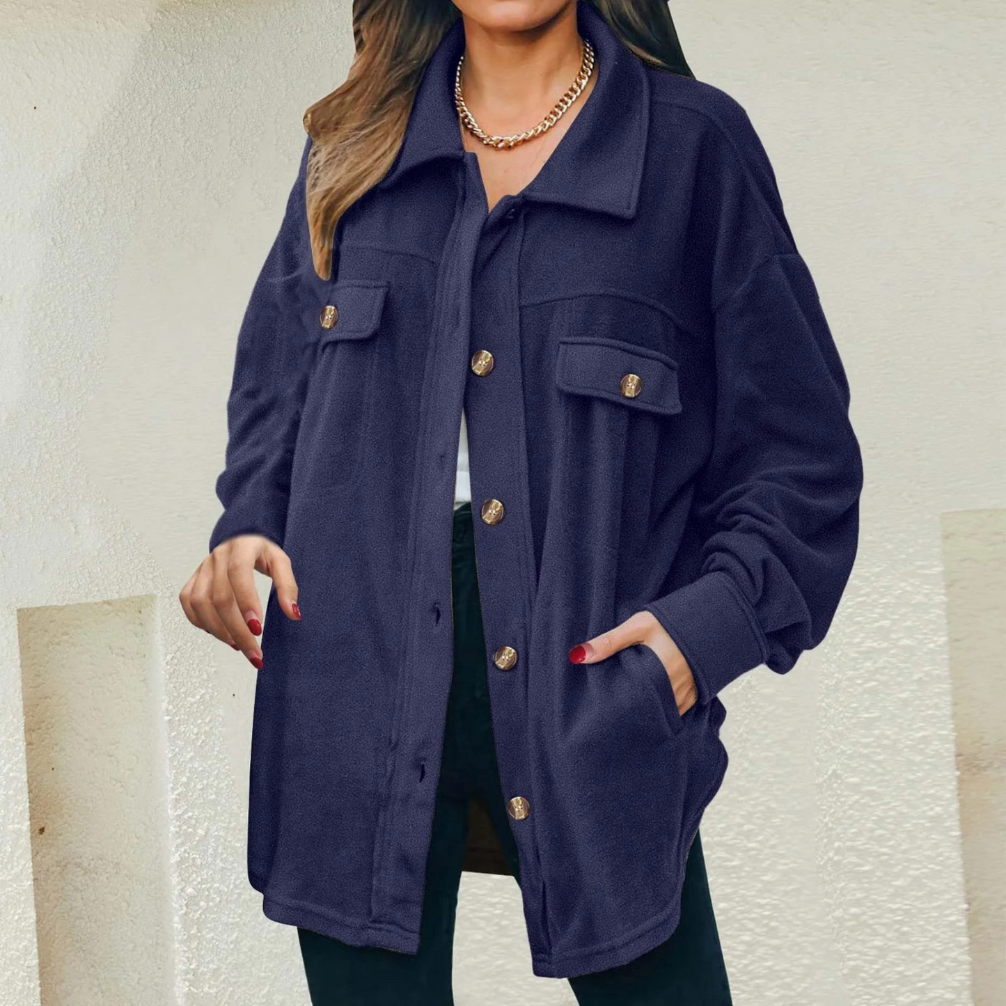 Levoire | Col Montant Avec Revers Manteau D'Été Long Bleu