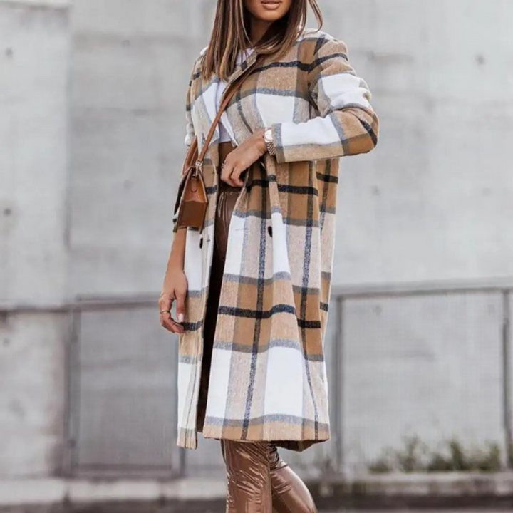 Levoire | Manteau Élégant À Carreaux Pour Femmes Brun-blanc