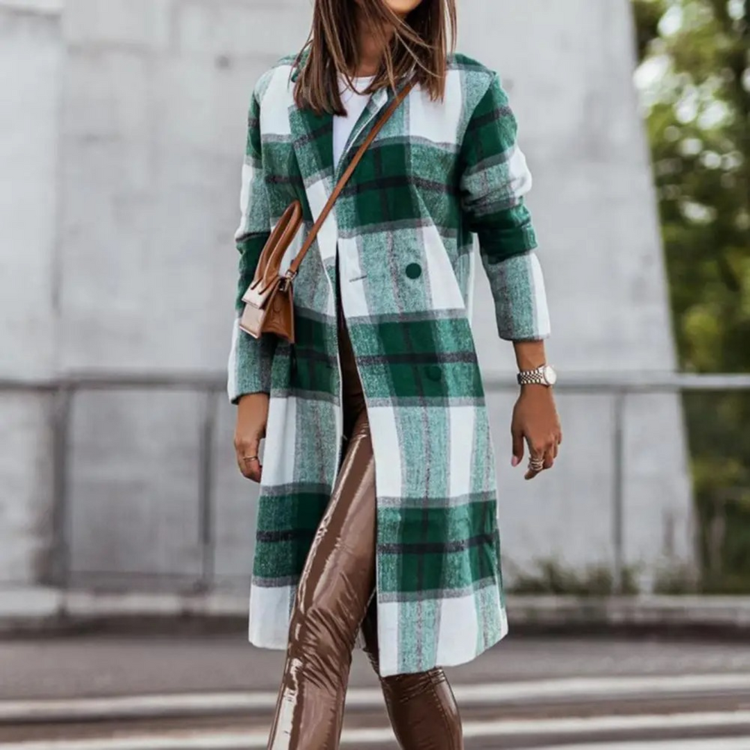 Levoire | Manteau Élégant À Carreaux Pour Femmes Vert-blanc
