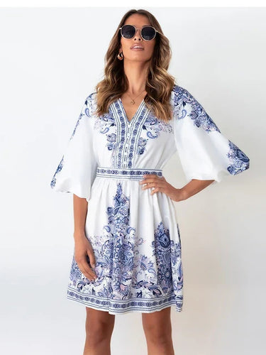 Levoire | Robe Mini Vintage Decollete En V Profond Et Manches Lanternes Femmes