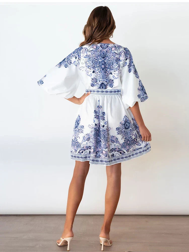 Levoire | Robe Mini Vintage Decollete En V Profond Et Manches Lanternes Femmes