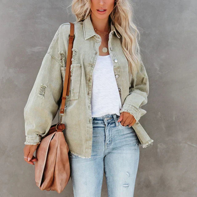 Levoire | Veste En Jean Déchirée Vert