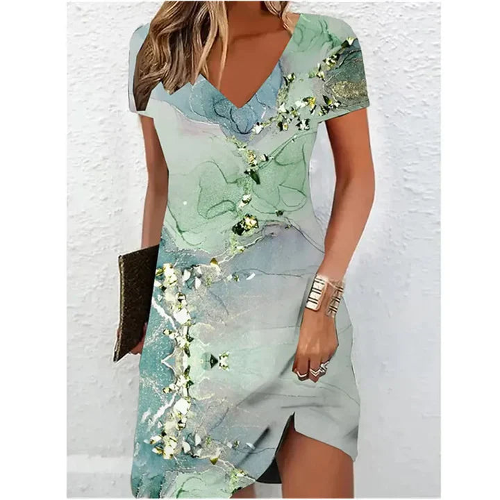 Levoire | Robe Cocktail Beige À Paillettes Vert