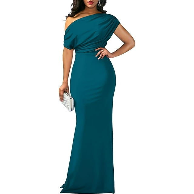 Levoire | Robe Longue À Col Haut Élégante Bleu-vert