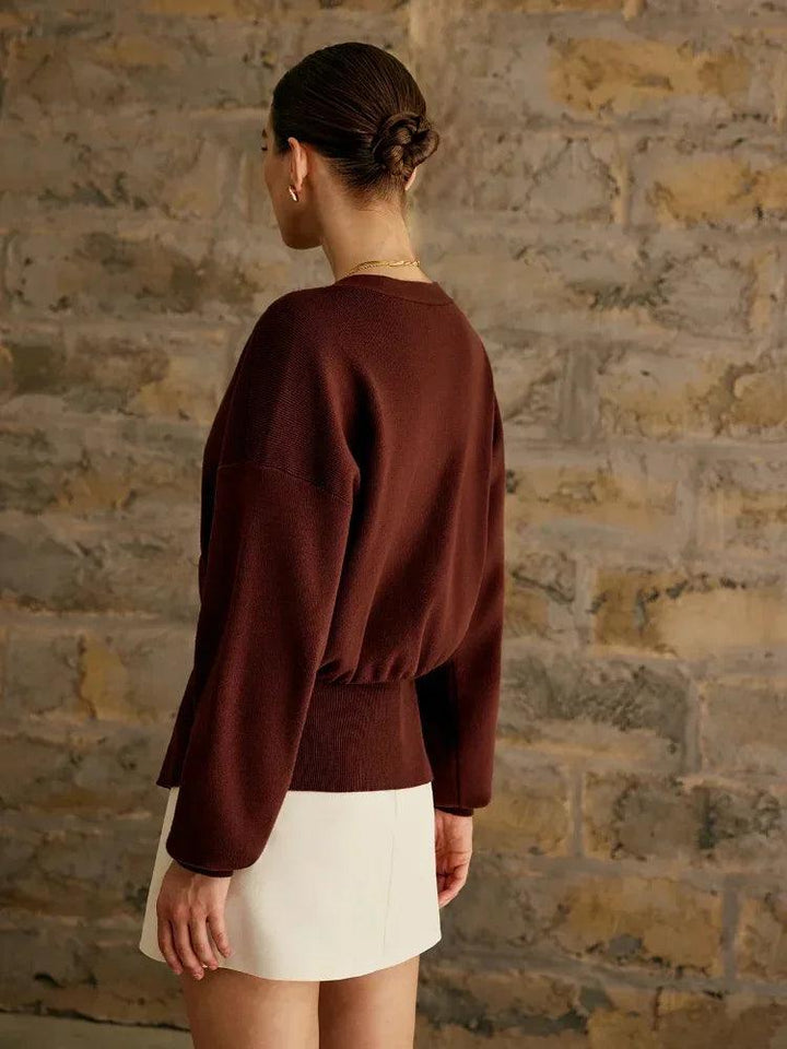 Levoire | Femmes Deep V-Col Longues Manches Haut Ajusté
