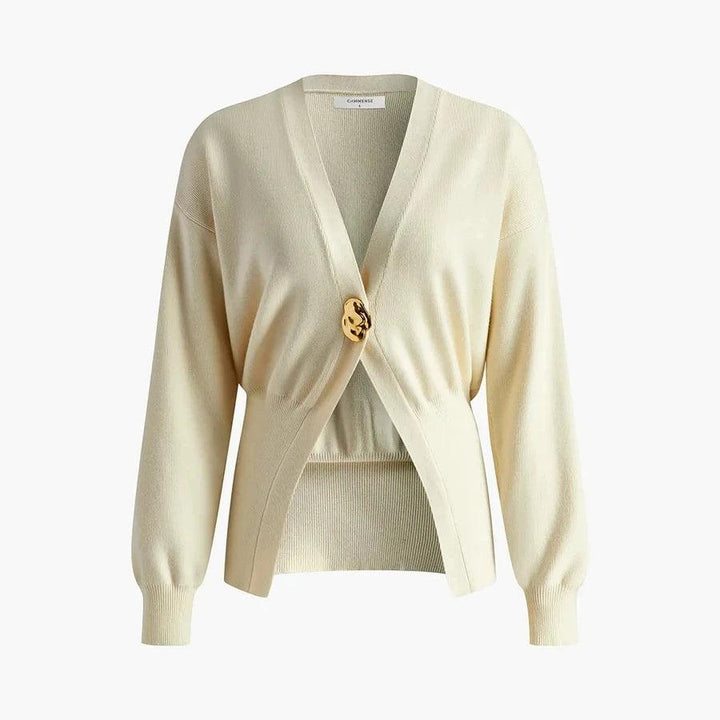 Levoire | Femmes Deep V-Col Longues Manches Haut Ajusté Blanc d'hiver