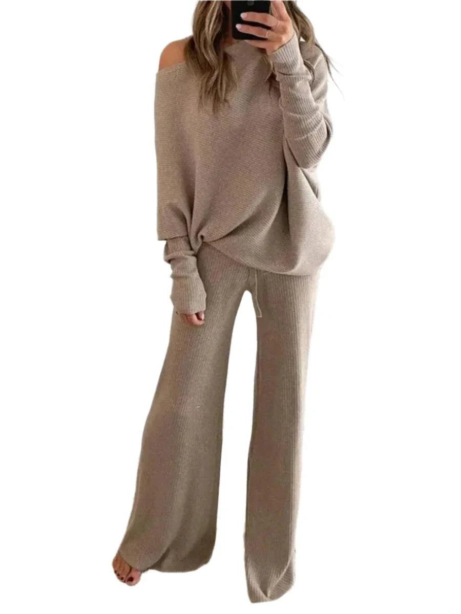 Levoire | Pull À Manches Longues Pour Femmes Et Pantalon Ensemble Deux Pièces Tenue Élégante Et Confortable Chameau