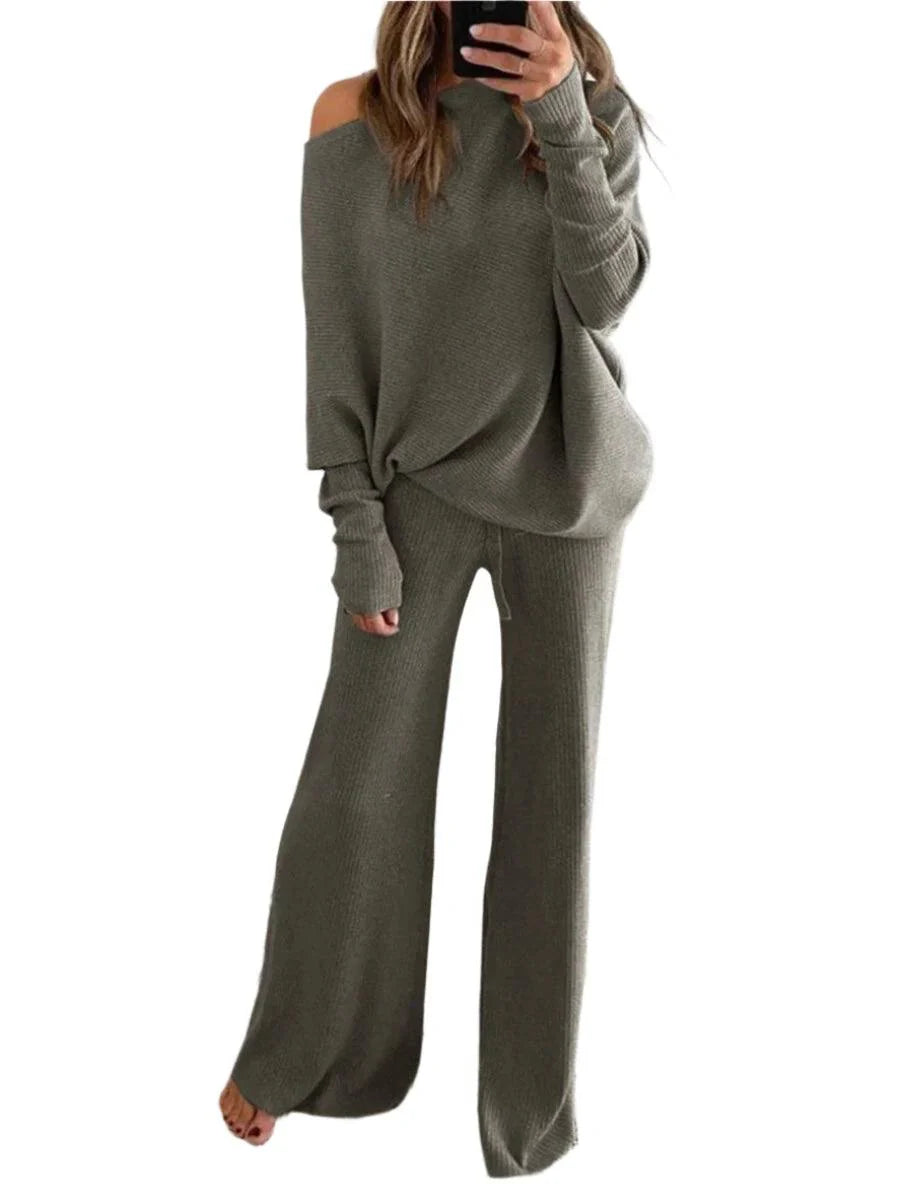 Levoire | Pull À Manches Longues Pour Femmes Et Pantalon Ensemble Deux Pièces Tenue Élégante Et Confortable Gris
