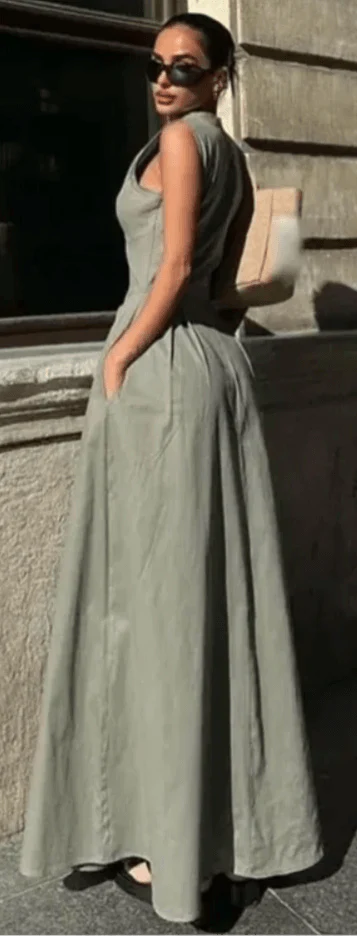Levoire | Robe Maxi Taille Haute Sans Manches Pour Femme Sage