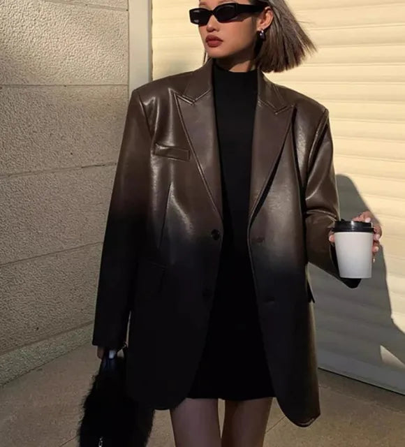 Levoire | Blazer En Simili Cuir Pour Femmes Braun