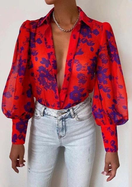 Levoire | Blouse À Manches Longues Élégante Couleur bleue