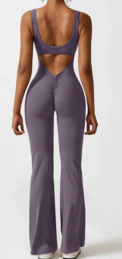 Levoire | Sans Manches Évasé Jambes Scrunch Fitness Combinaison Lila