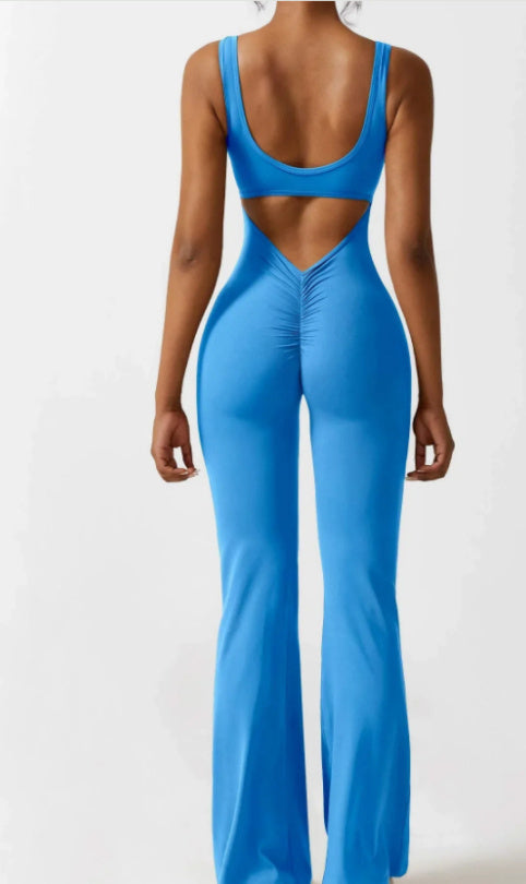 Levoire | Sans Manches Évasé Jambes Scrunch Fitness Combinaison Bleu vif