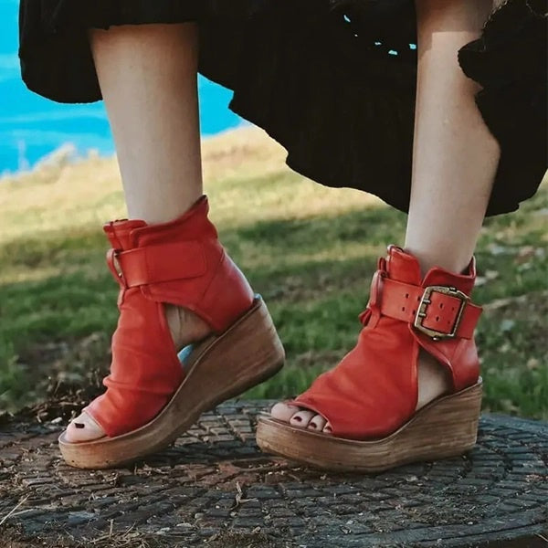 Levoire | Sandale Ouverte Haute À Talon Haut Et Boucle Pour Femmes Rot
