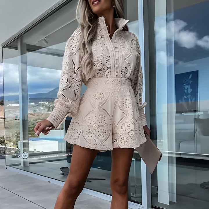 Levoire | Ensemble Élégant Brodé Deux Pièces Beige