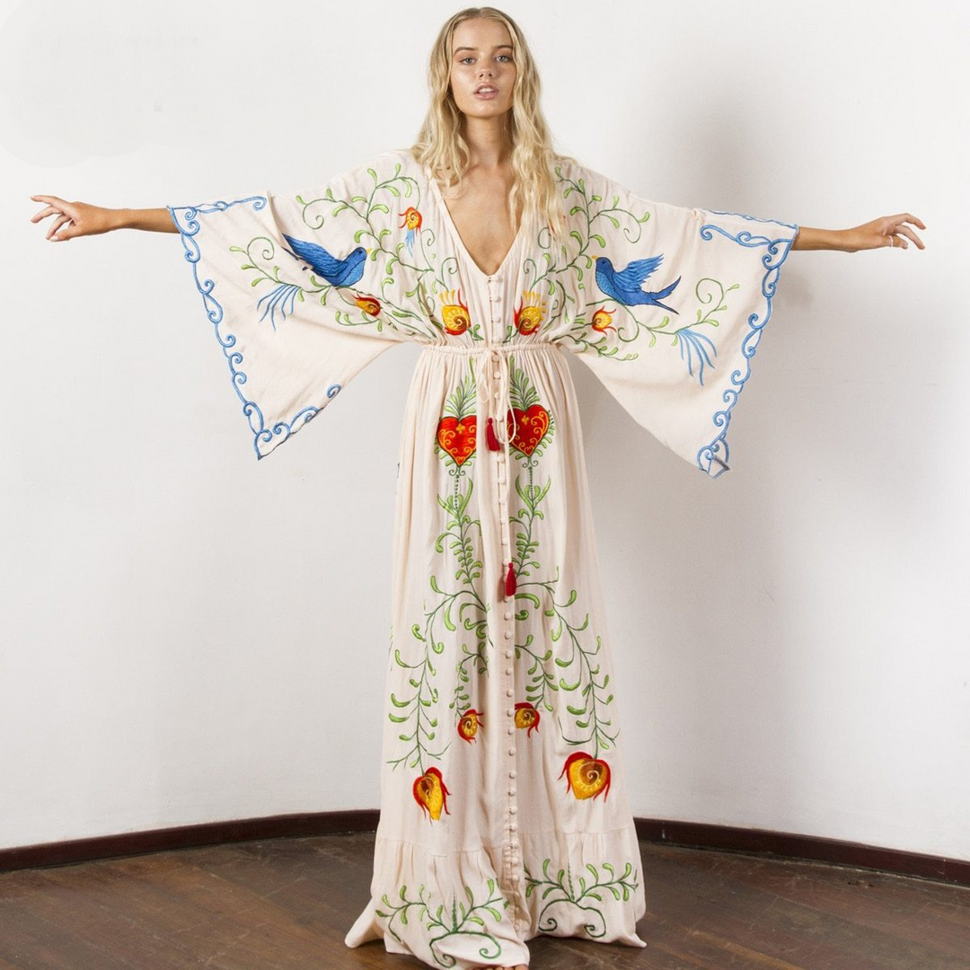 Levoire | Robe Maxi Décolleté Manche Chauve-Souris Décontractée