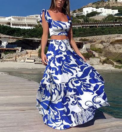 Levoire | Ensemble D'Été Élégant Deux Pièces Avec Imprimé Boho Bleu