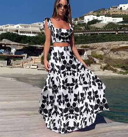 Levoire | Ensemble D'Été Élégant Deux Pièces Avec Imprimé Boho Noir