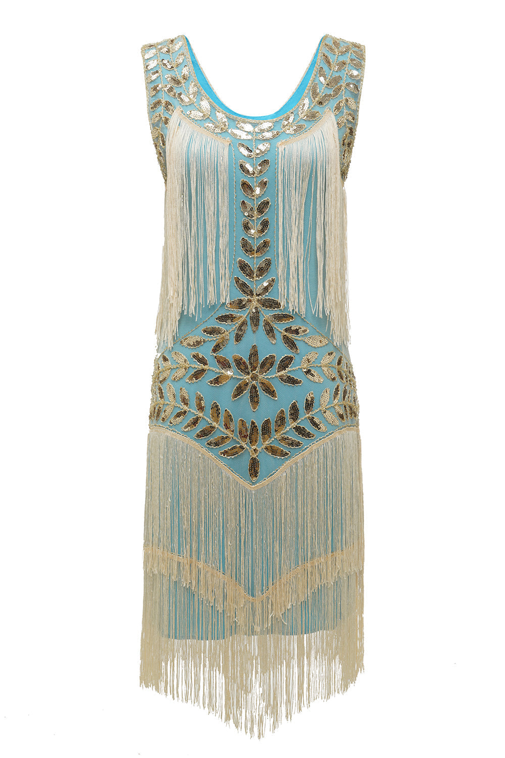 Levoire | Robe avec paillettes et franges Abricot bleu