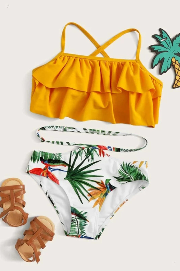 Levoire | Haut à couches à motifs avec bikini tropical aléatoire Jaune