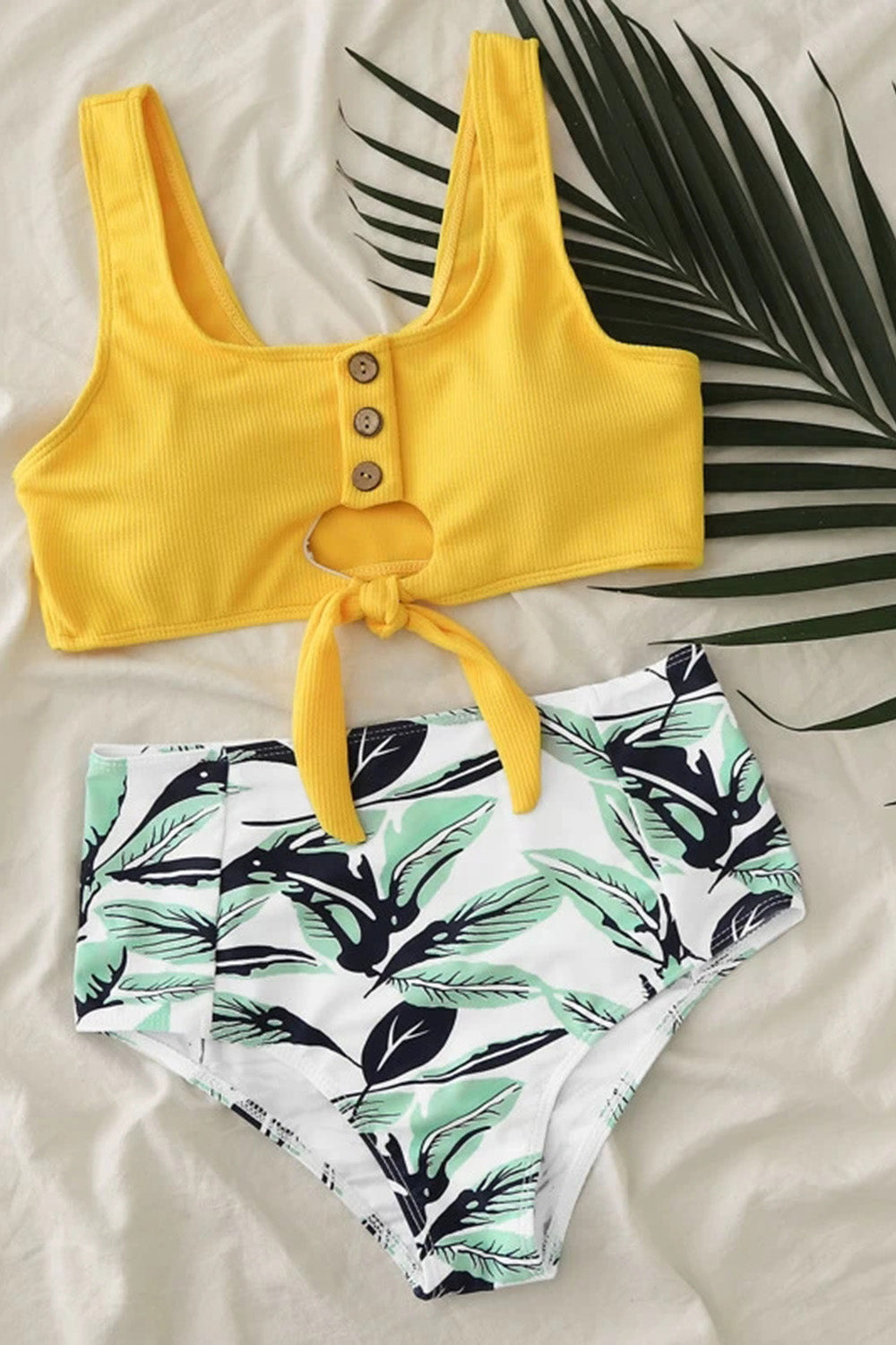 Levoire | Imprimé Rib Nœud Avant Taille Haute Bikini Jaune
