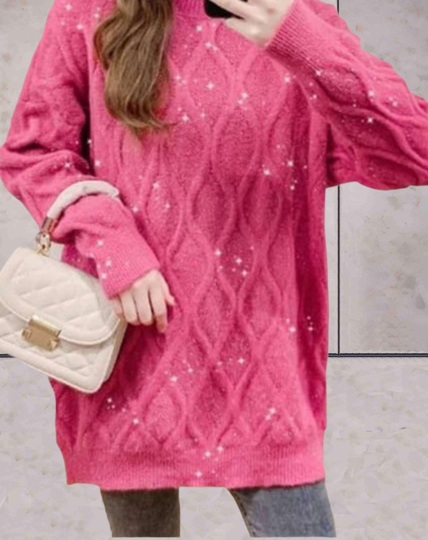 Levoire | Pull En Maille Élégant Avec Col Rond Et Paillettes Rosa