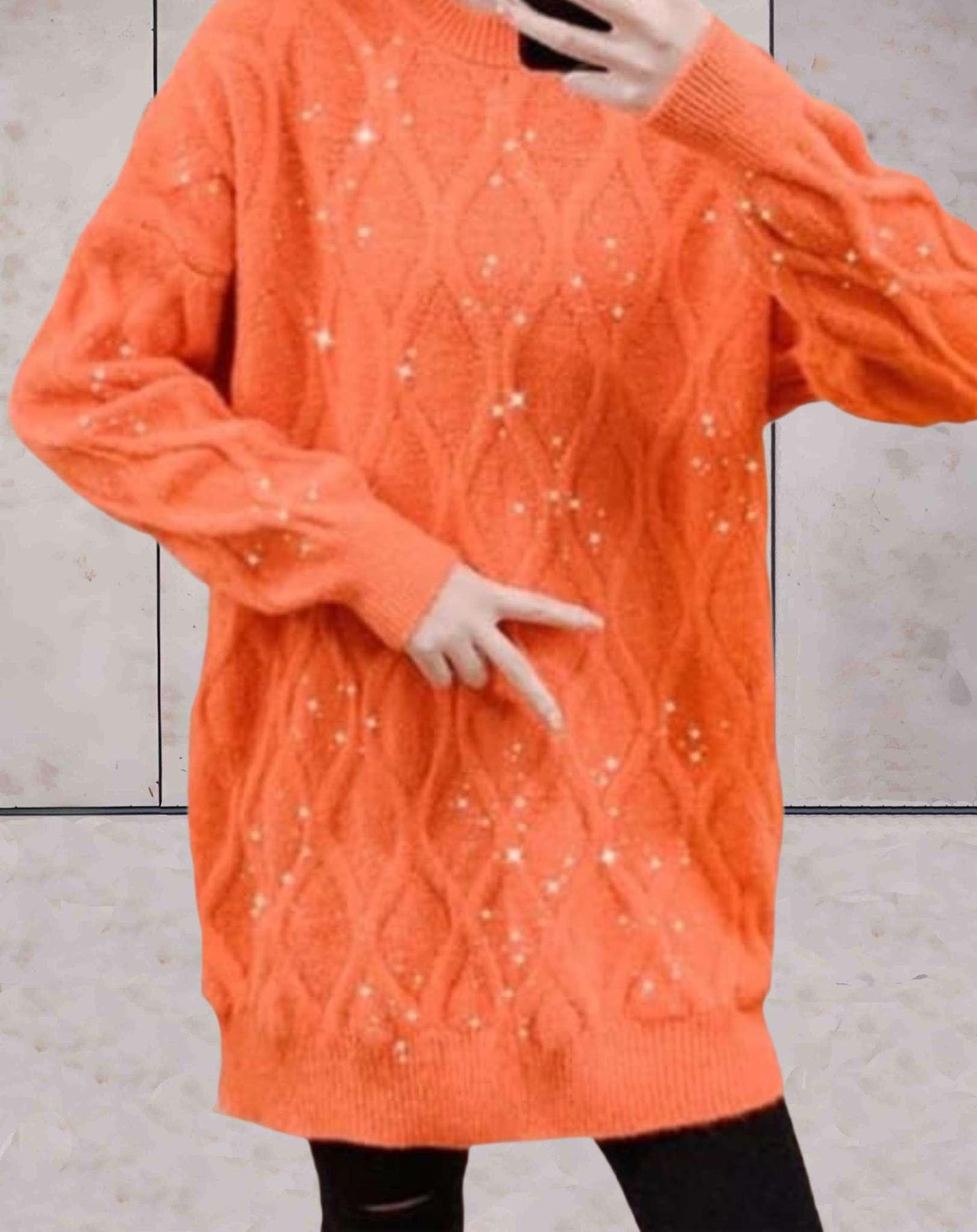 Levoire | Pull En Maille Élégant Avec Col Rond Et Paillettes Orange