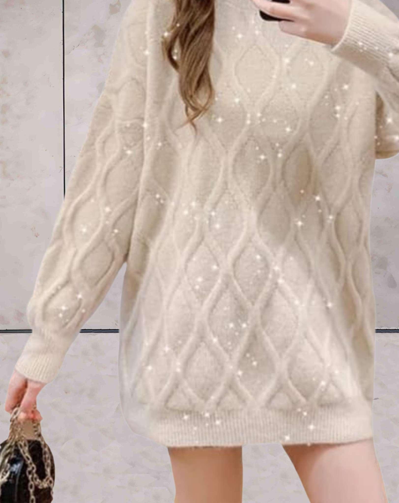 Levoire | Pull En Maille Élégant Avec Col Rond Et Paillettes Blanc