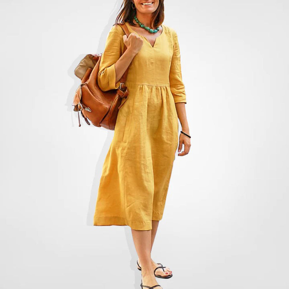 Levoire | Robe Midi Rose, Léger, Tissu Respirant, Style Polyvalent Jaune