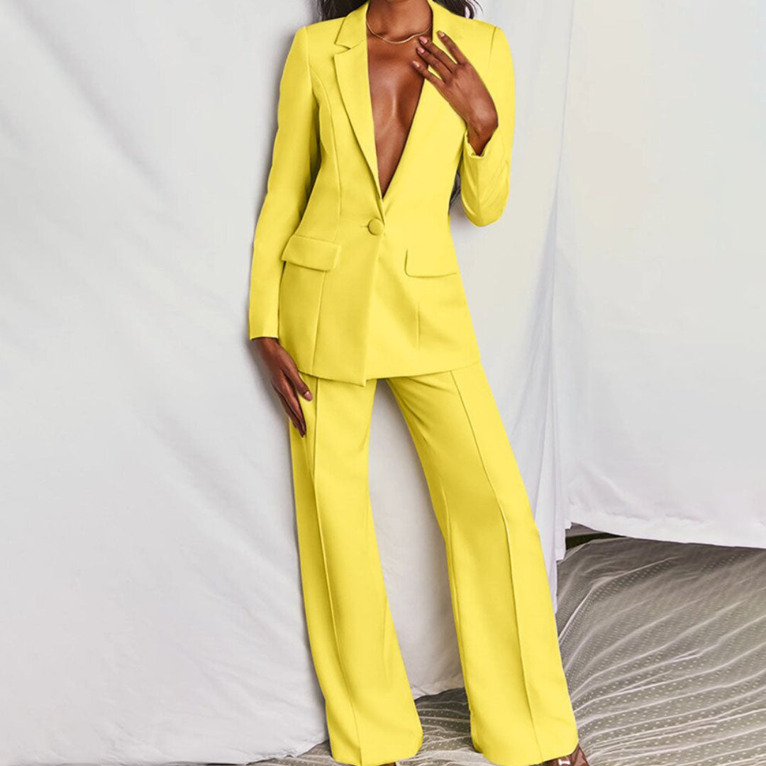 Levoire | Blazer Élégant Et Ensemble Pantalon Jaune