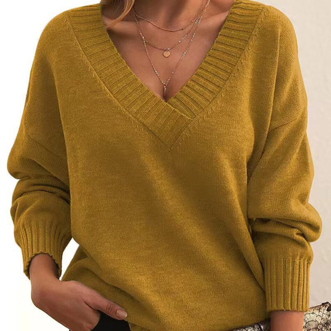 Levoire | Pull Décontracté À Col En V Jaune