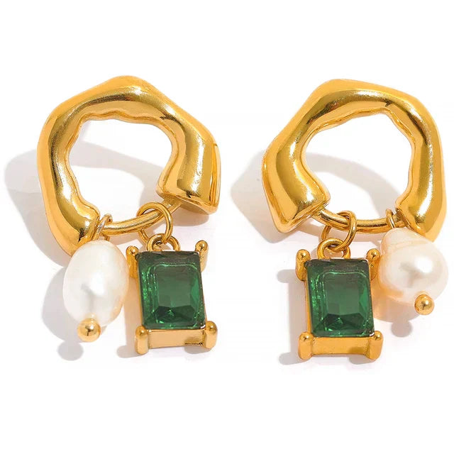 Levoire | Boucles D'Oreilles Géométriques En Émeraude Avec Détail De Perles