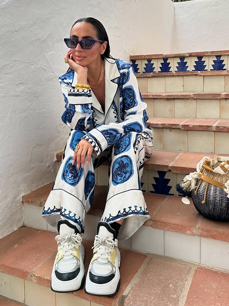 Levoire | Chemise Imprimée Avec Pantalon Large Ensemble Deux Pièces