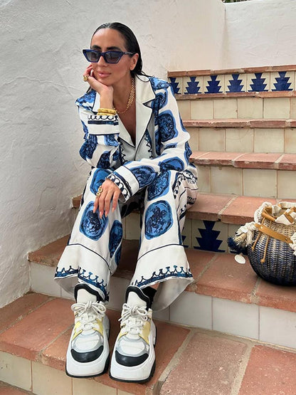 Levoire | Chemise Imprimée Avec Pantalon Large Ensemble Deux Pièces