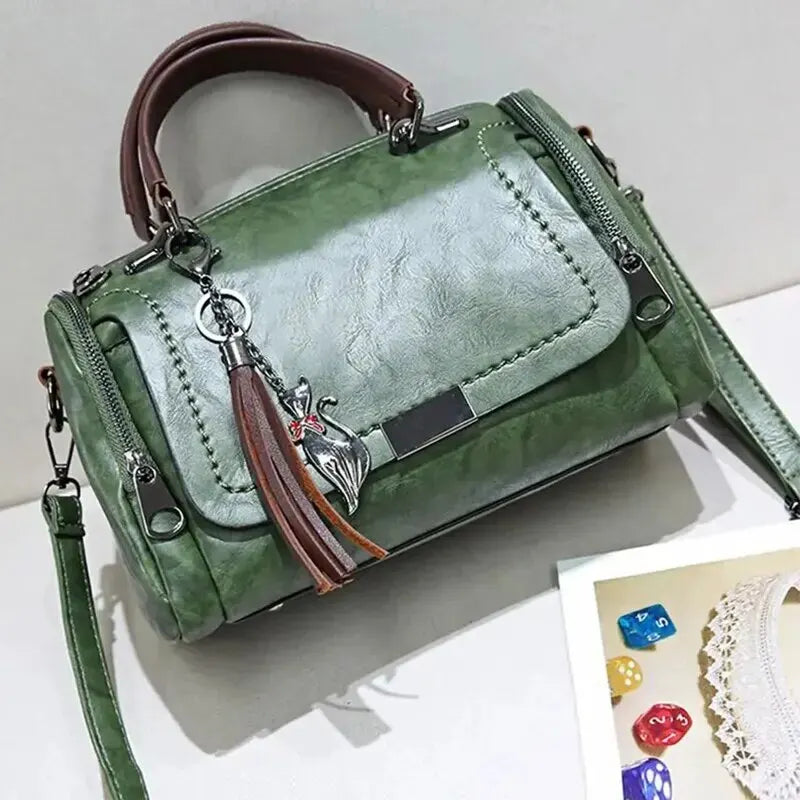Levoire | Sac À Main En Cuir Rétro Avec Franges Pour Femmes Vert